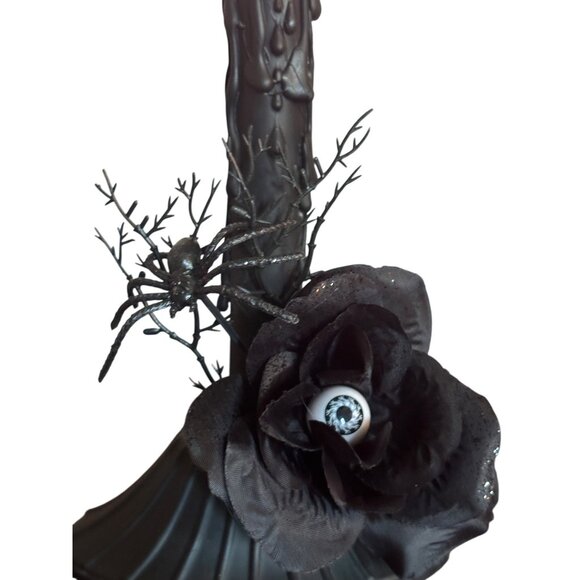 Upcycled Halloween Candle Window Light Electric flicker bulb Black Spider and R - Picture 2 of 8